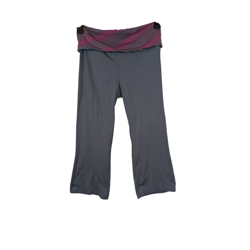 alo Coolfit Size Medium Gray/Pink Yoga Foldover Capri Flare Legging Pants